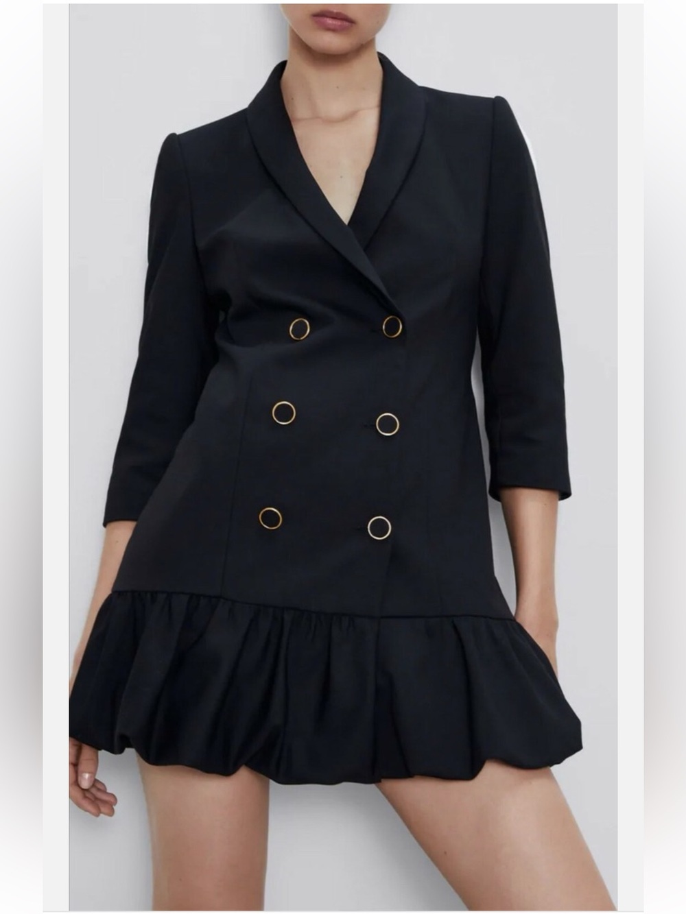 Zara Black Double-Breasted Blazer Dress with Gold Buttons - Picture 7 of 9